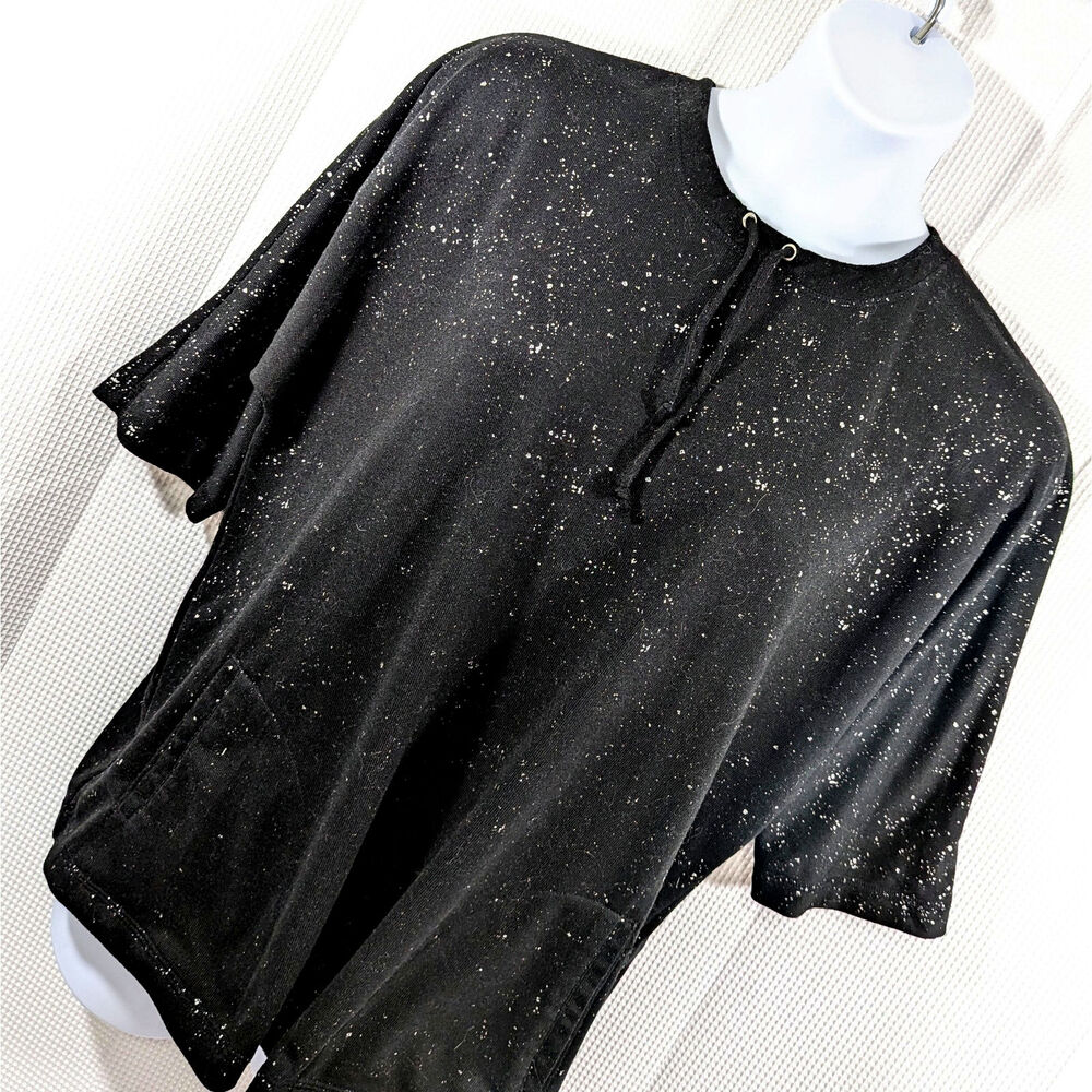 Chico's Weekends! Black Star Dusted Drawstring Neck Sweatshirt, Top! Sz 14/16